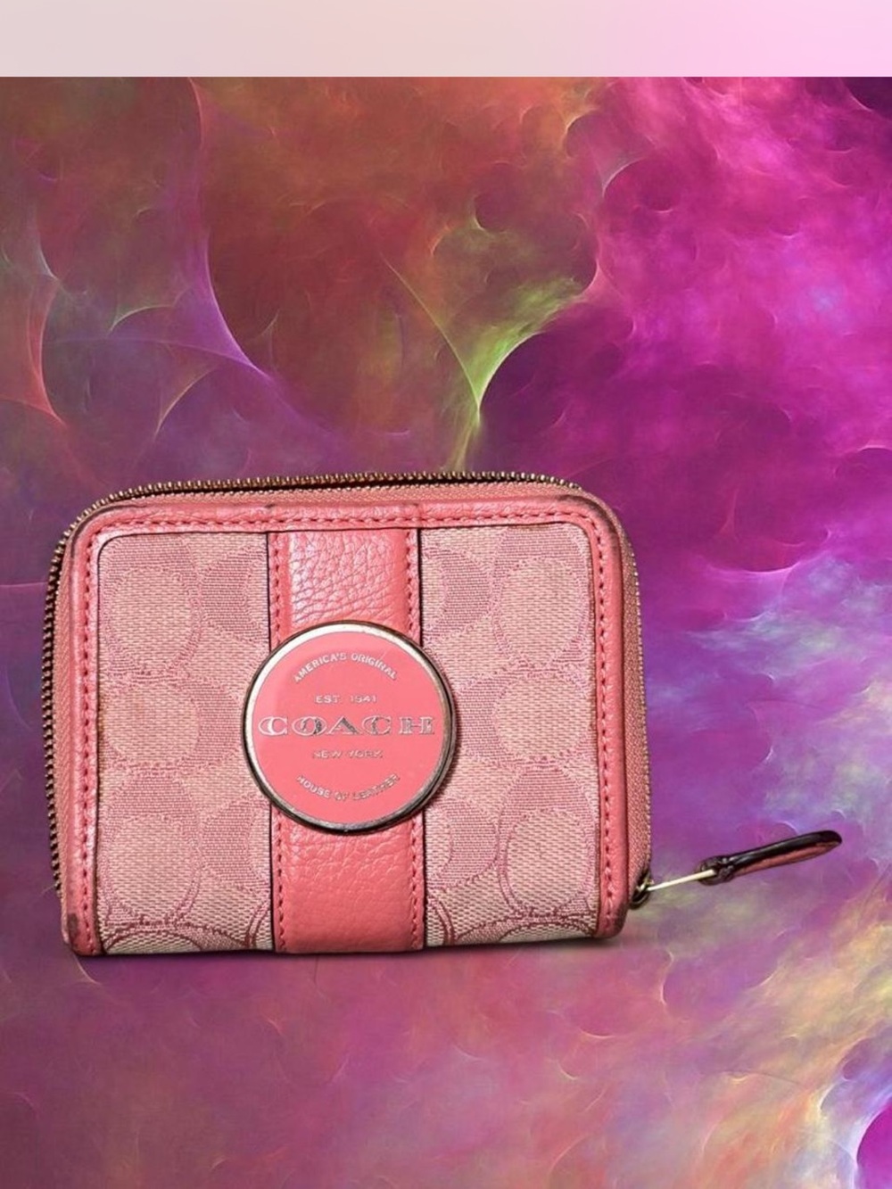 Pink Coach Lonnie Small Zip Around Wallet